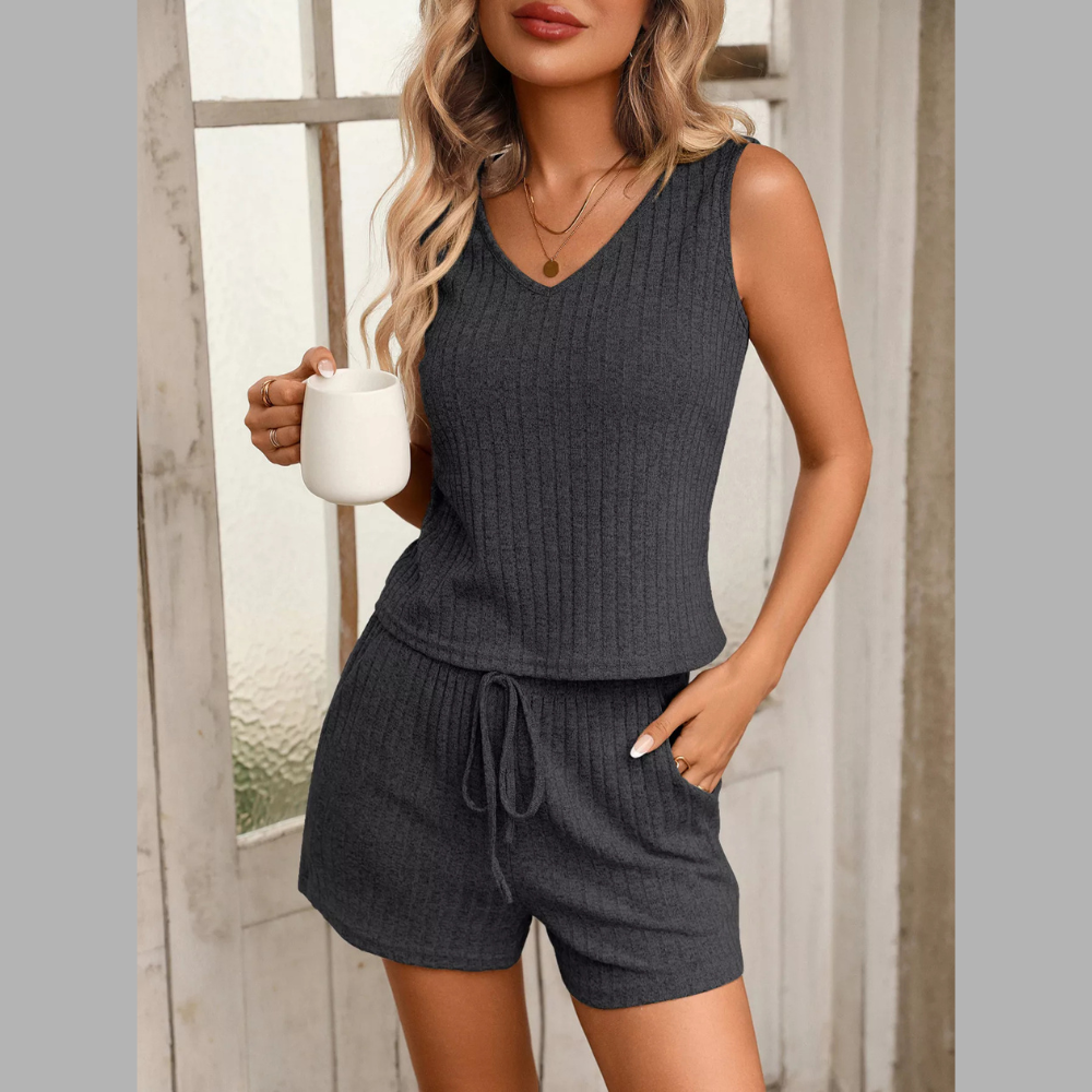 Ribbed Knit Tank and Shorts Set
