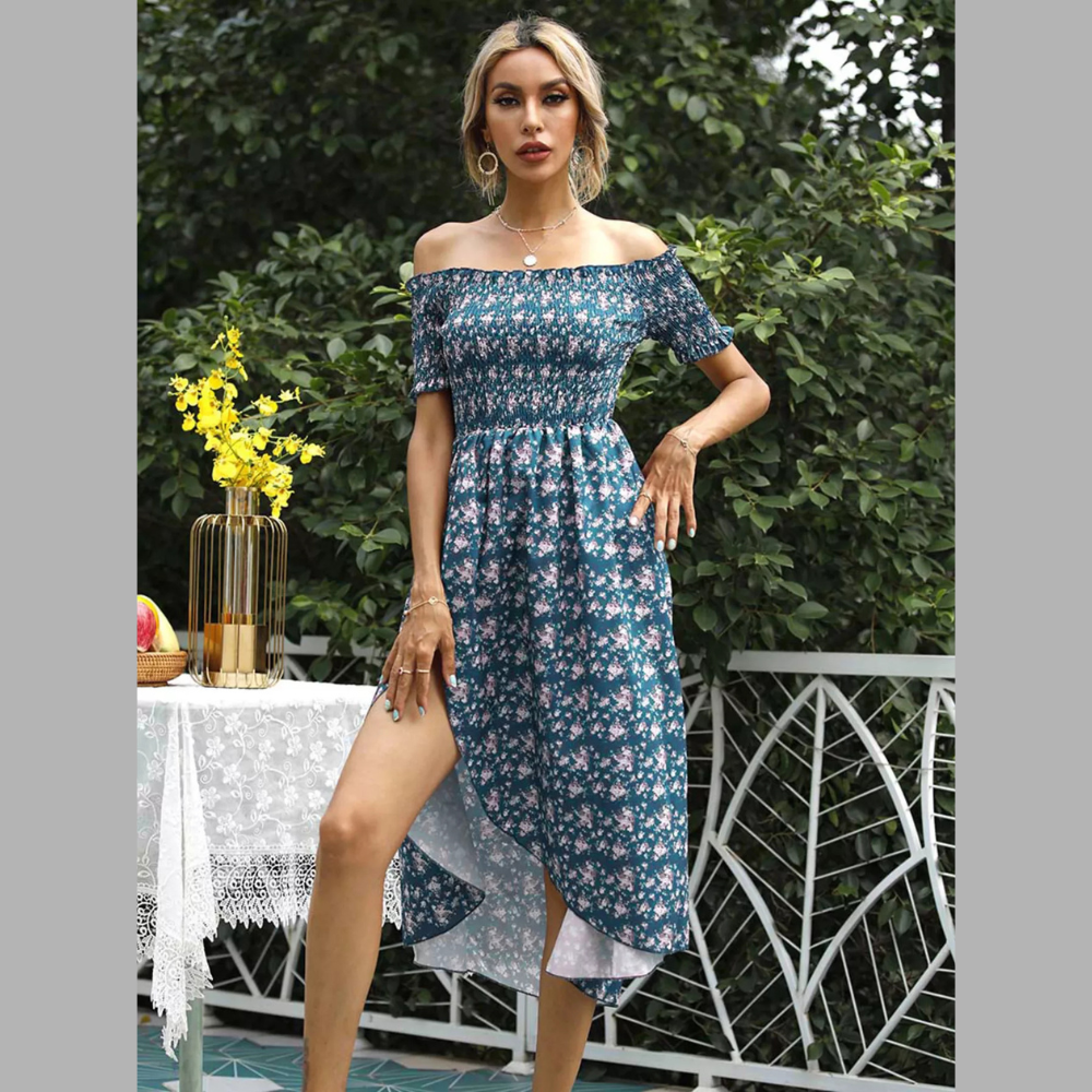 Off Shoulder Floral Slit Dress