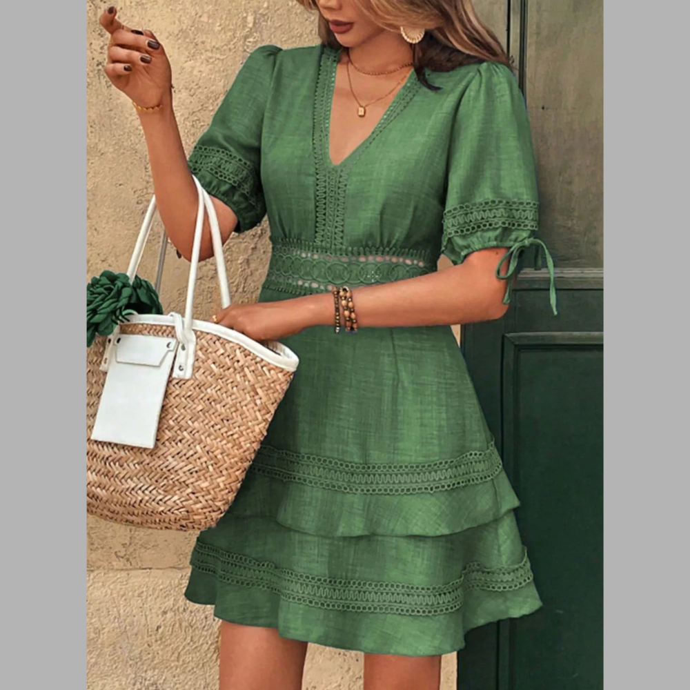 Lace Detail V-Neck Mini Dress