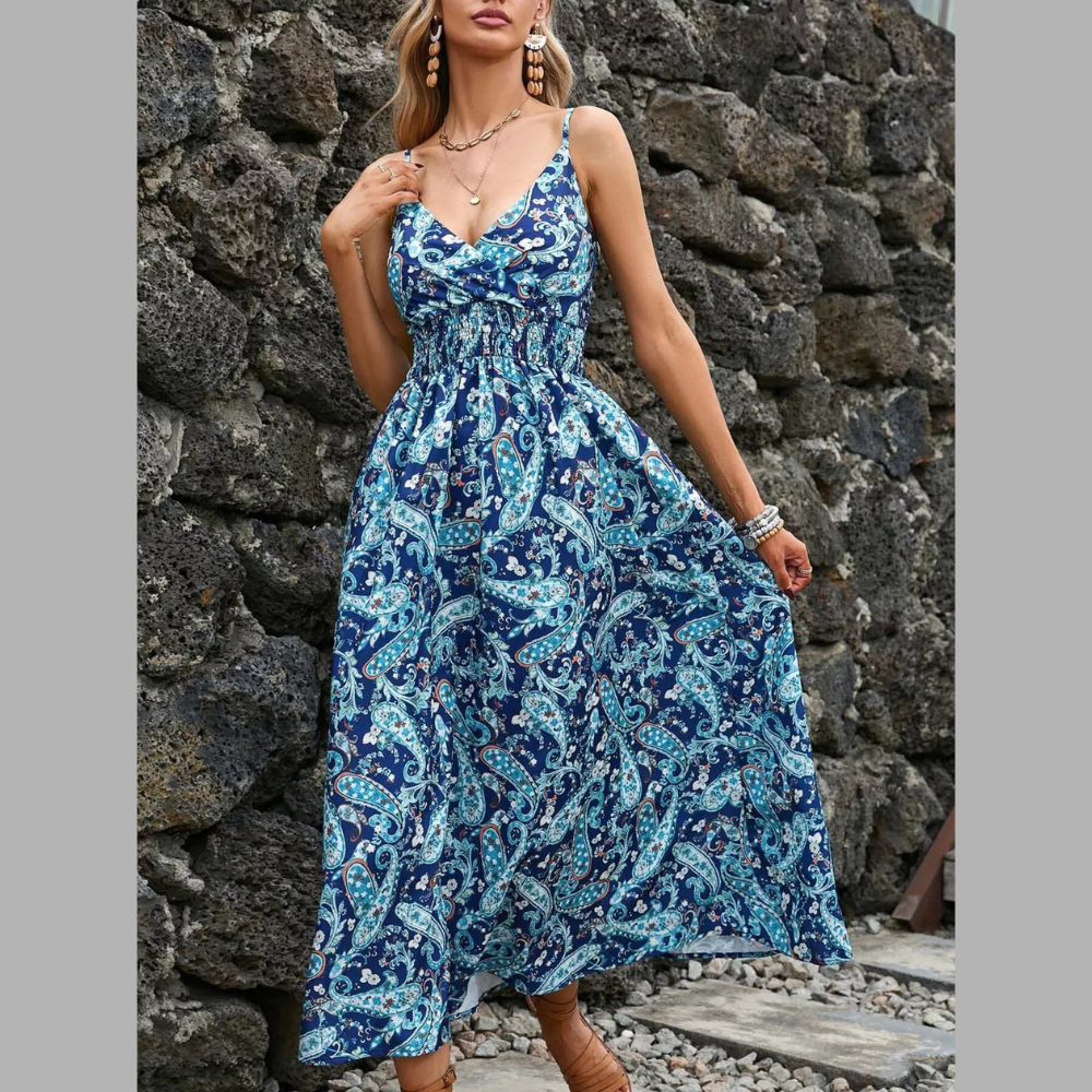 Paisley Print Spaghetti Strap Midi Dress