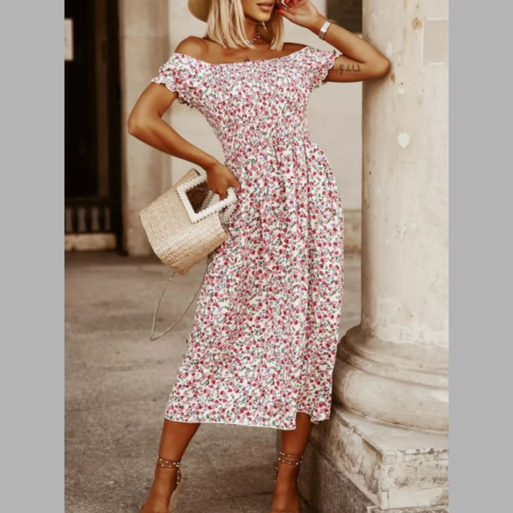 Floral Off Shoulder Midi Dress