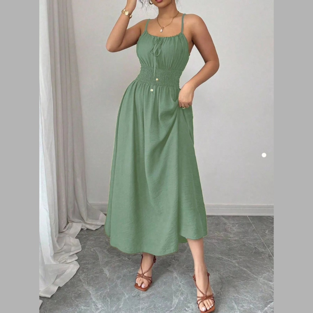 Smocked Spaghetti Strap Midi Dress