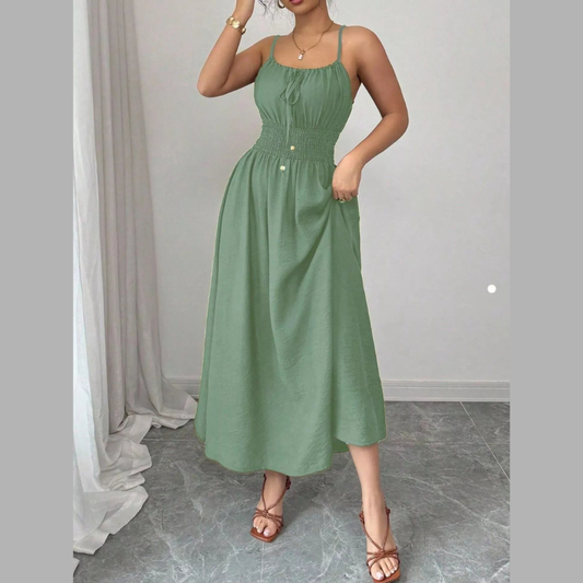Smocked Spaghetti Strap Midi Dress
