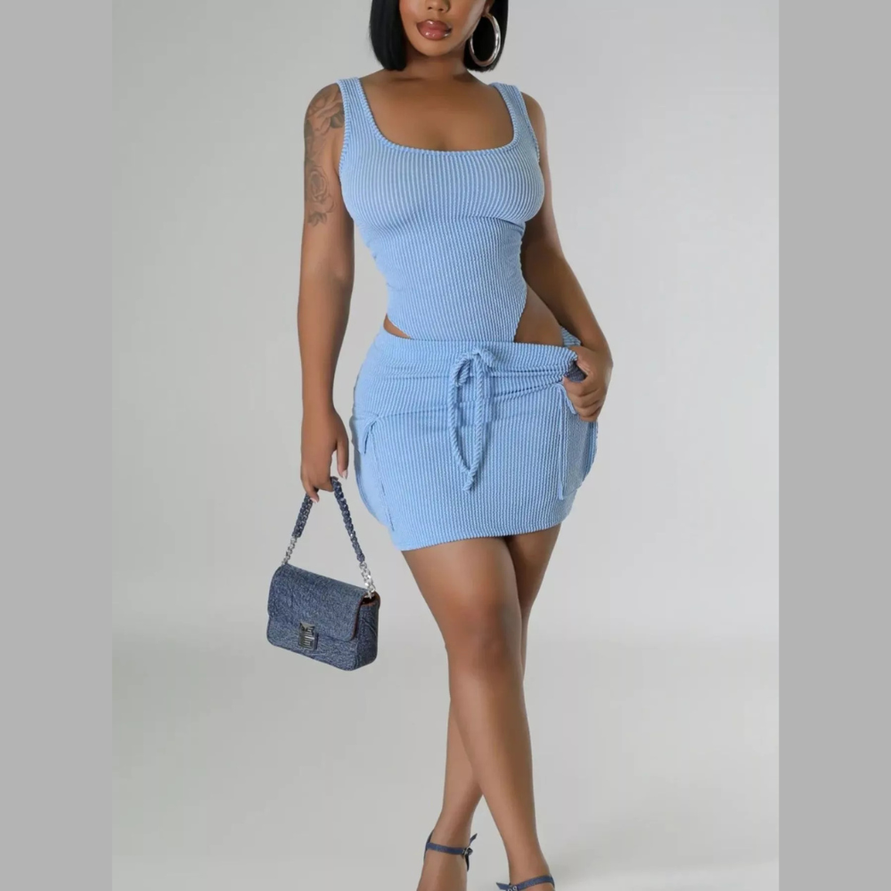 Ribbed Knit Bodysuit and Drawstring Skirt Set