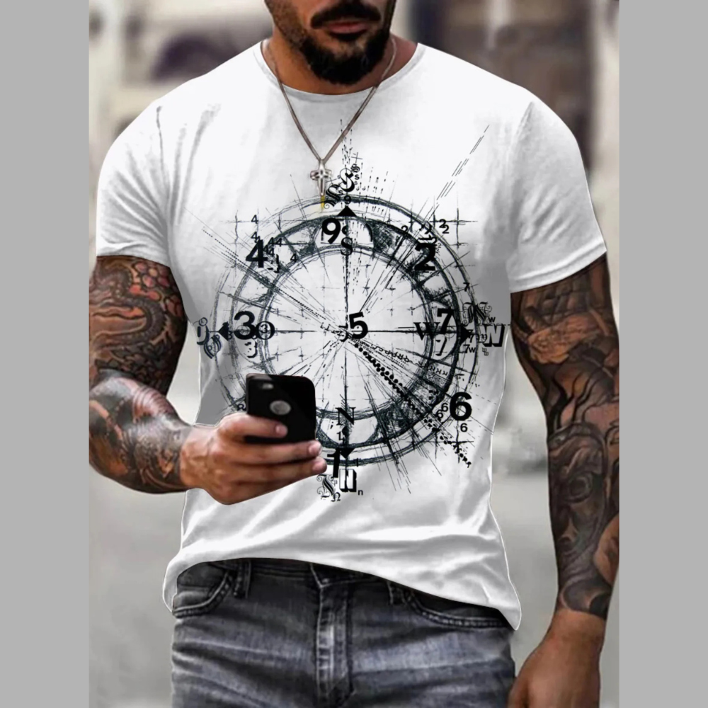 Men's Full Size Artistic Compass Graphic Round Neck T-Shirt Plus Size