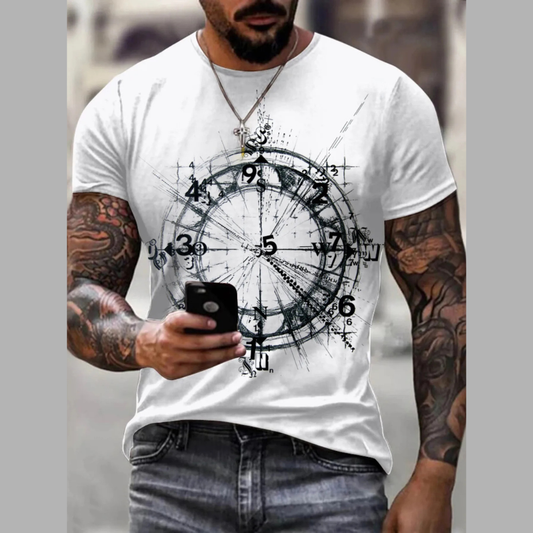Men's Full Size Artistic Compass Graphic Round Neck T-Shirt Plus Size