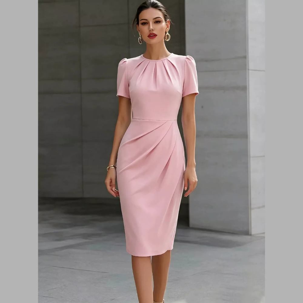 Ruched Short Sleeve Midi Dress