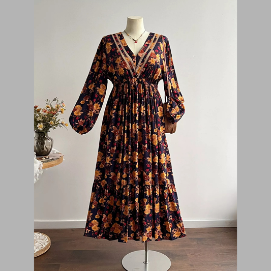 Plus Size Floral Print V-Neck Maxi Dress