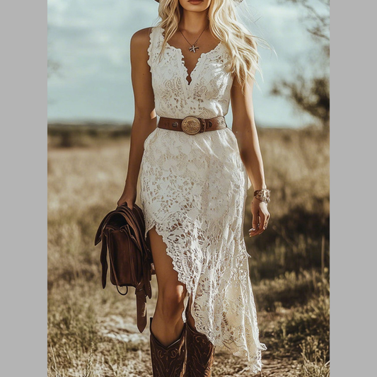 Full Size Asymmetrical Hem Sleeveless Lace Dress Plus Size