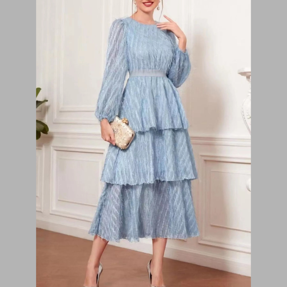 Full Size Layered Balloon Sleeve Midi Dress Plus Size