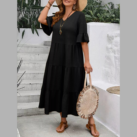 Plus Size Ruffle Sleeves Tiered Midi Dress
