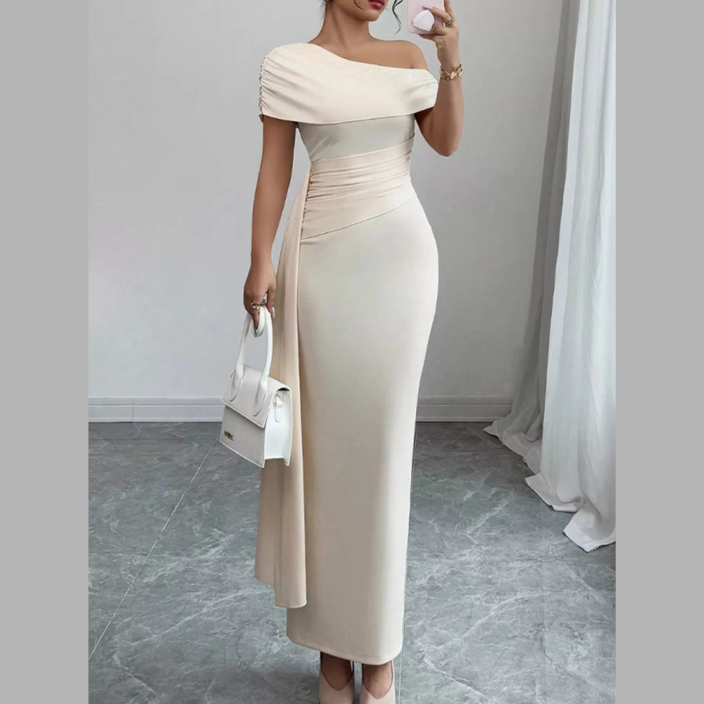 Casual One-Shoulder Ruched Maxi Dress