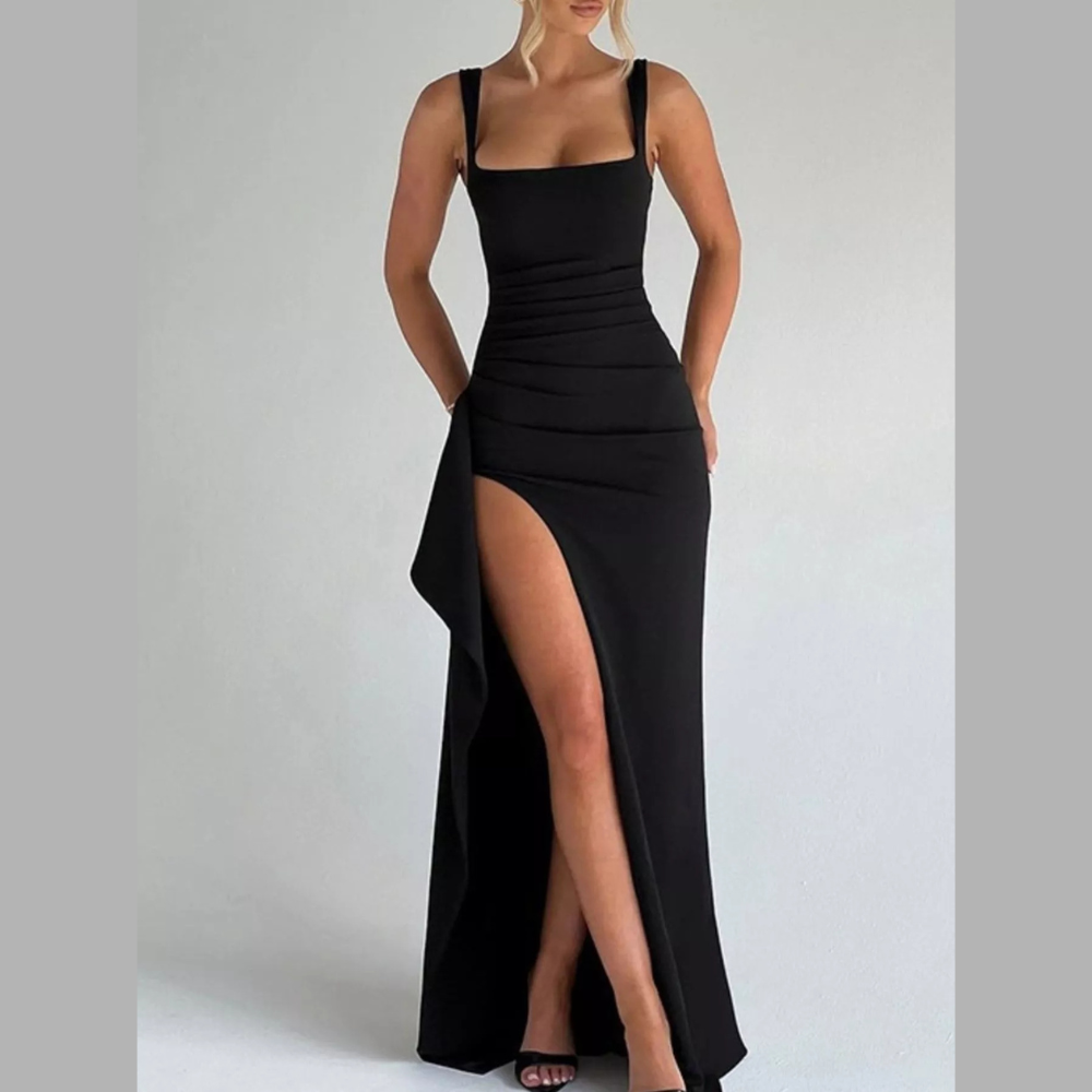 Ruched High-Slit Maxi Dress