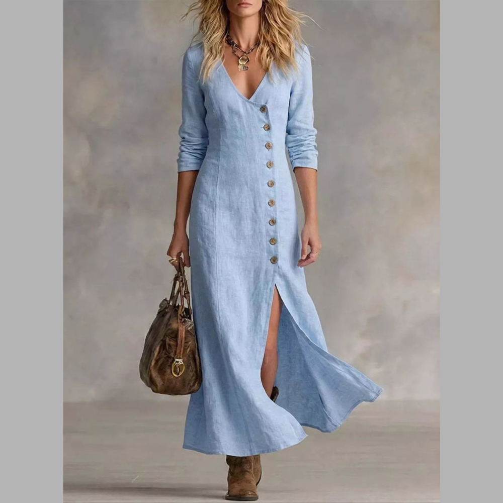 Full Size Button Front Slit Maxi Dress Plus Size