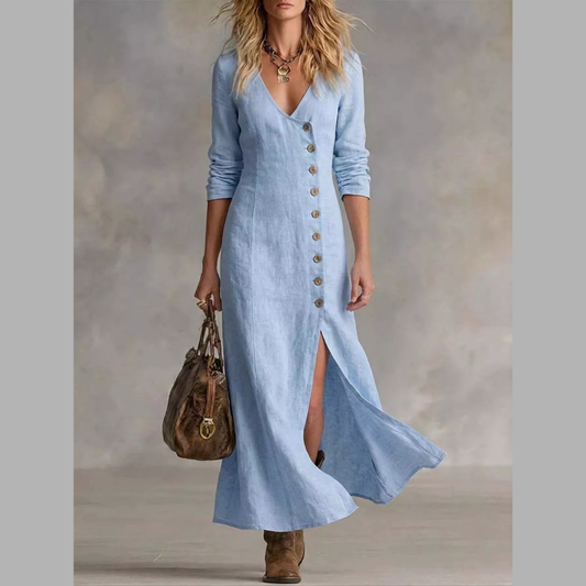 Full Size Button Front Slit Maxi Dress Plus Size