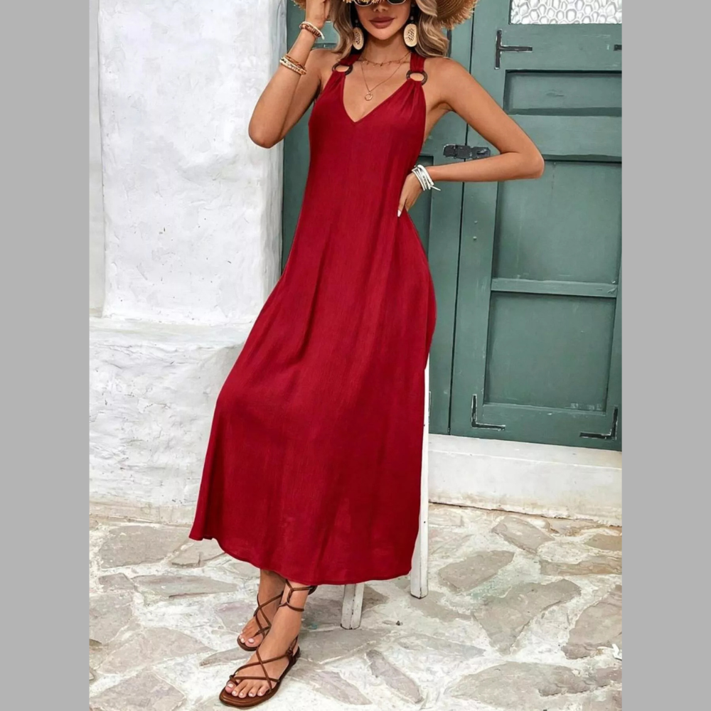 V-Neck Sleeveless Casual Midi Dress