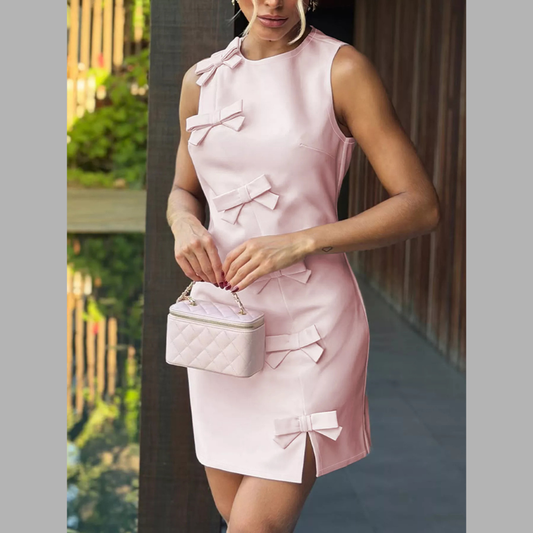 Bow Round Neck Sleeveless Mini Dress