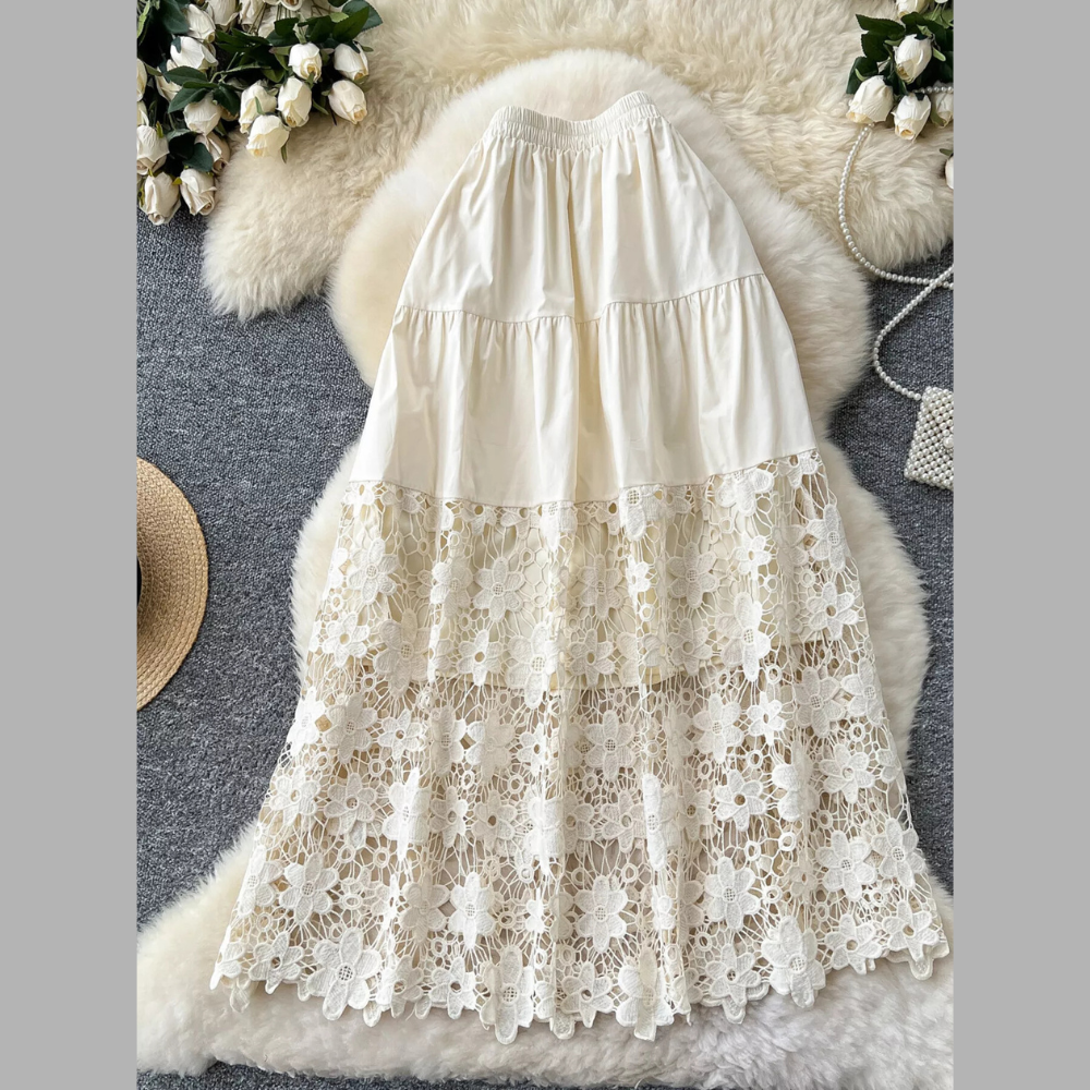 Lace Tiered Elastic Waist Skirt