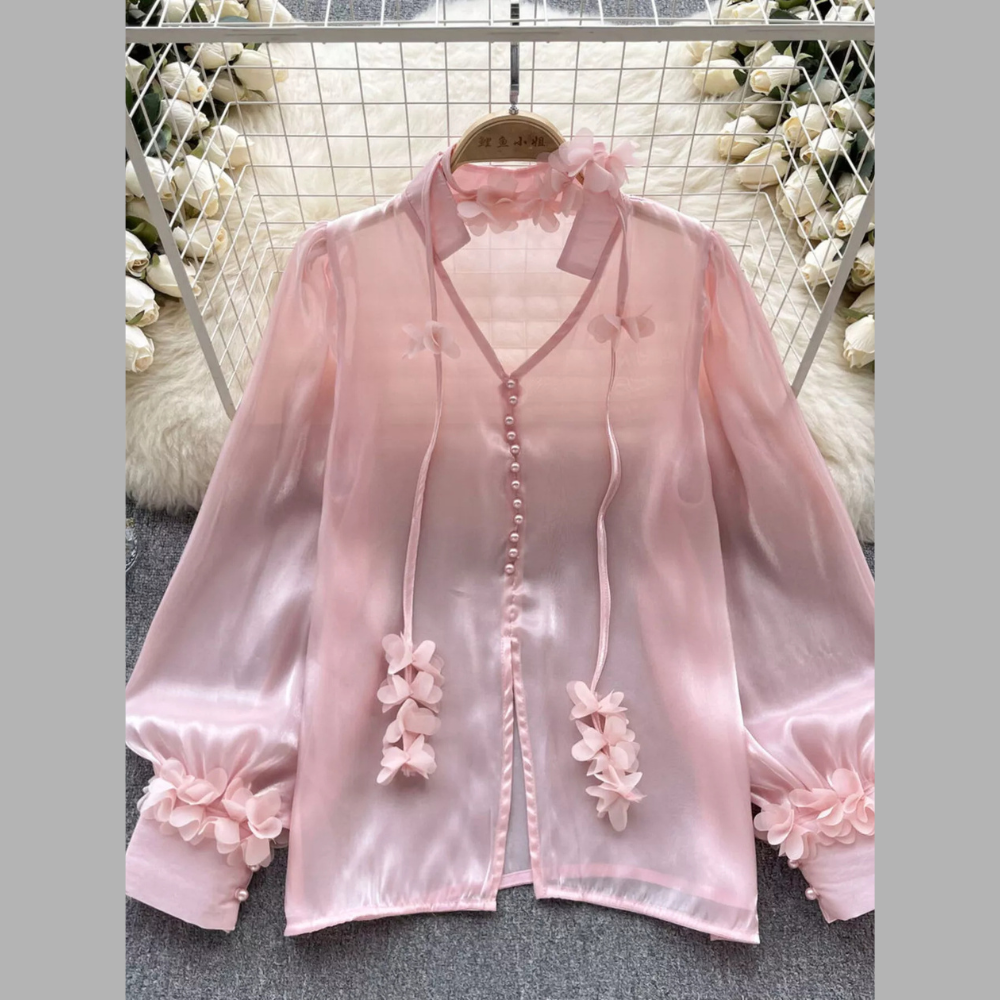 Sheer Floral Embellished Shirt