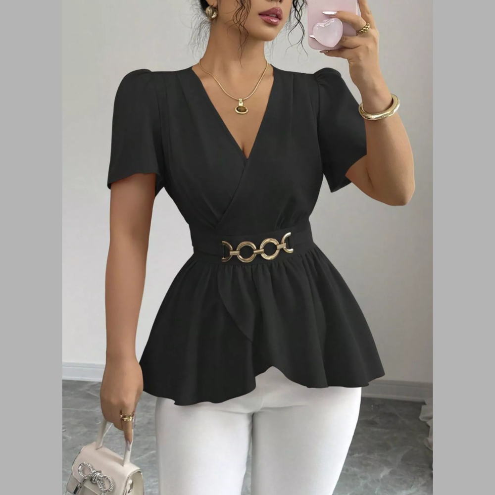 Surplice Short Sleeve Casual Blouse
