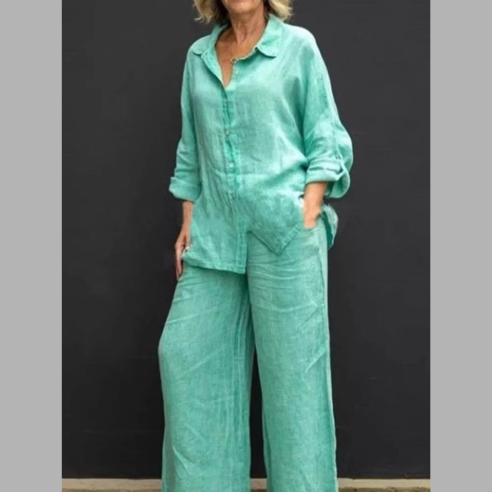 Full Size Long Sleeve Shirt and Pants Set Plus Size