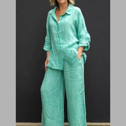 Full Size Long Sleeve Shirt and Pants Set Plus Size