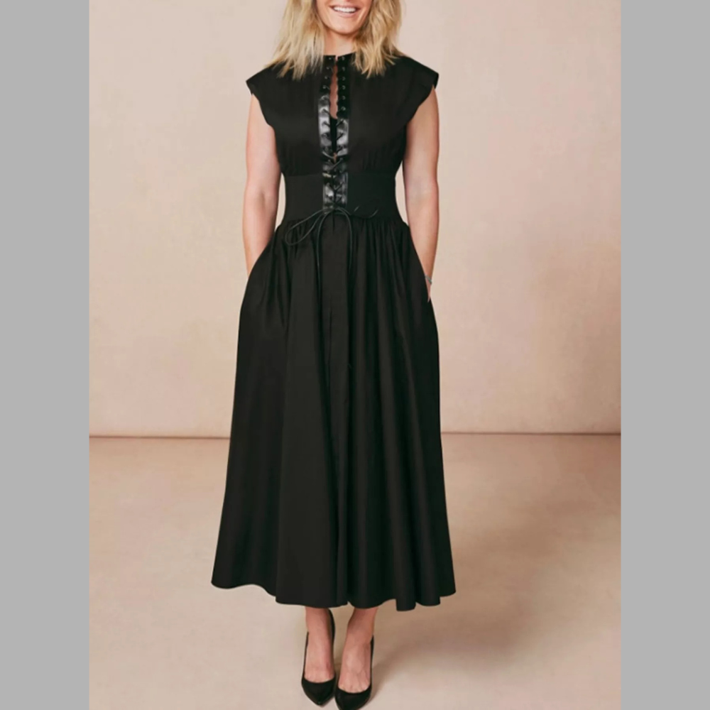 Lace-Up Corset Sleeveless Midi Dress