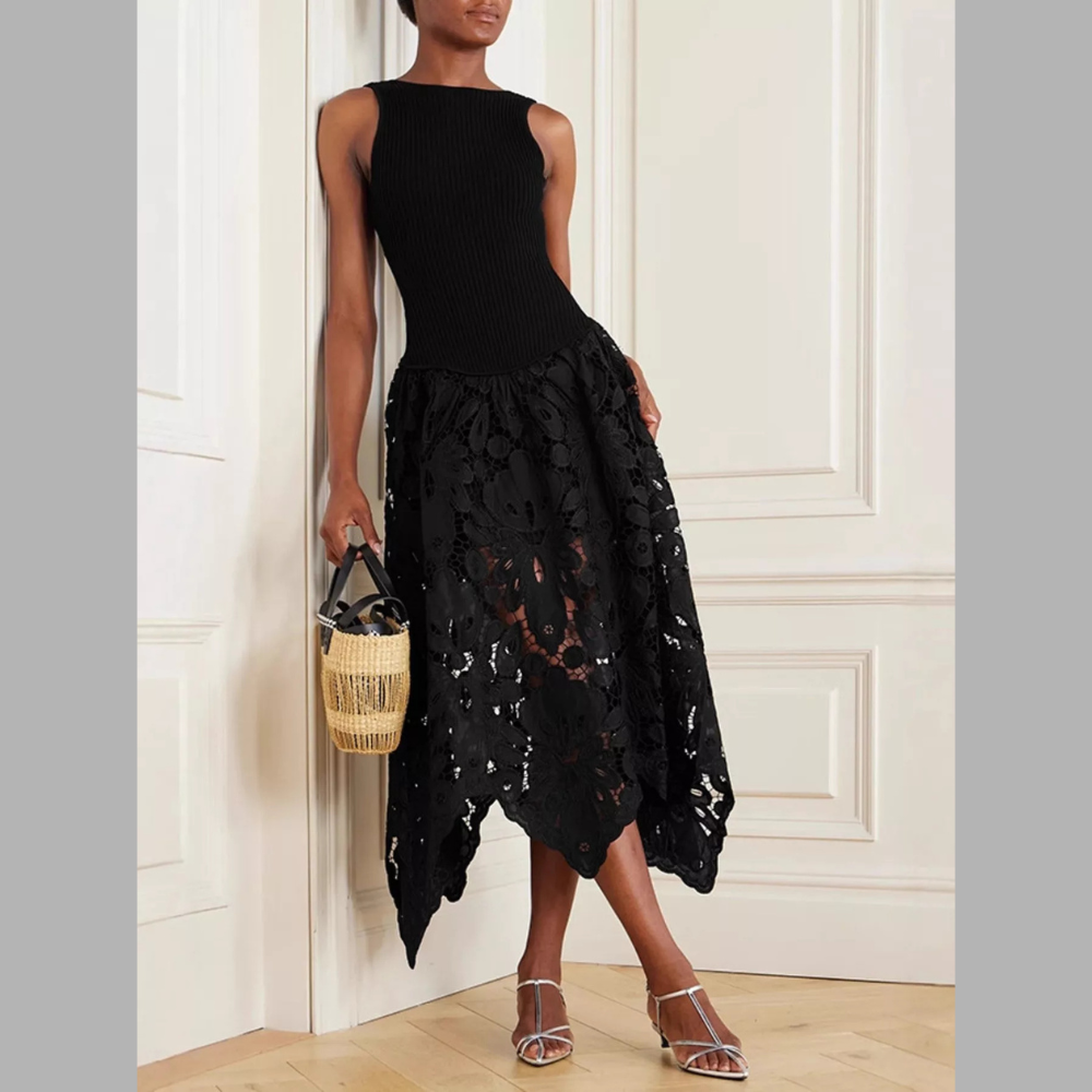 Sleeveless Ribbed Crochet Midi Dress