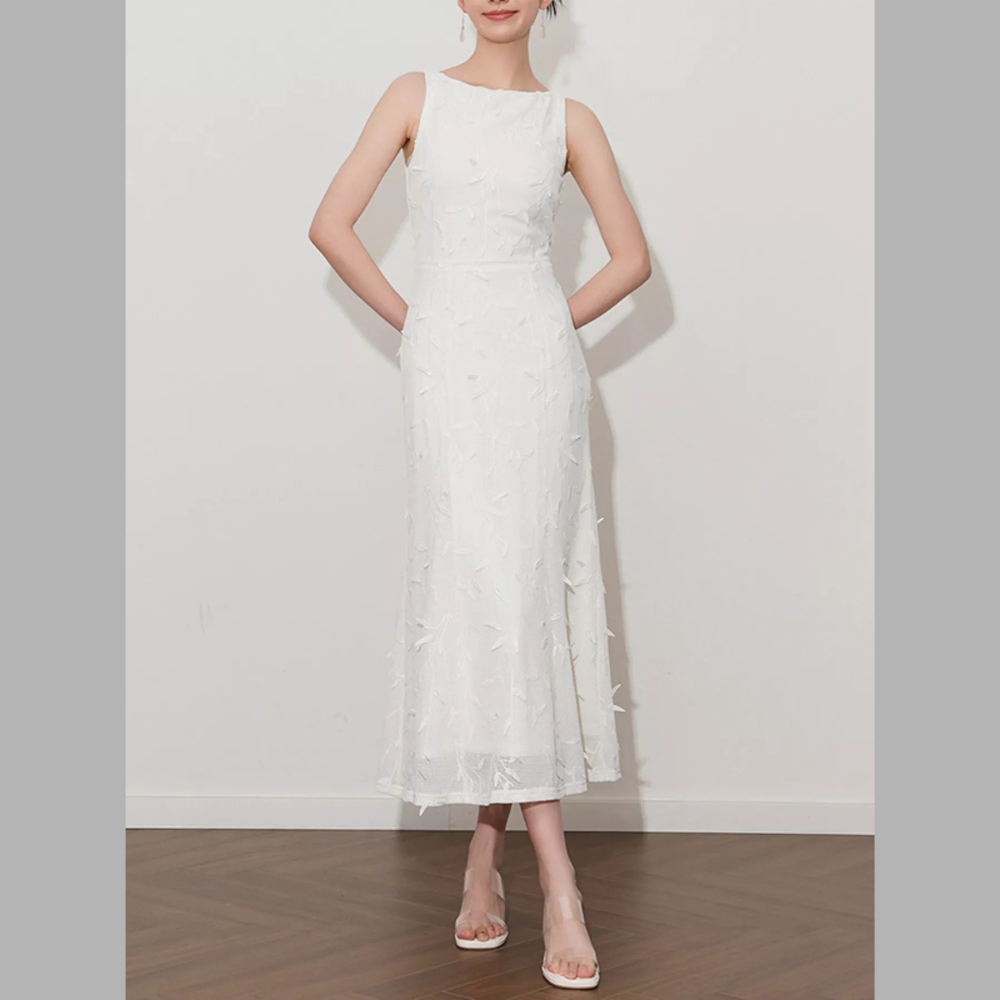 Sleeveless Floral Applique Midi Dress