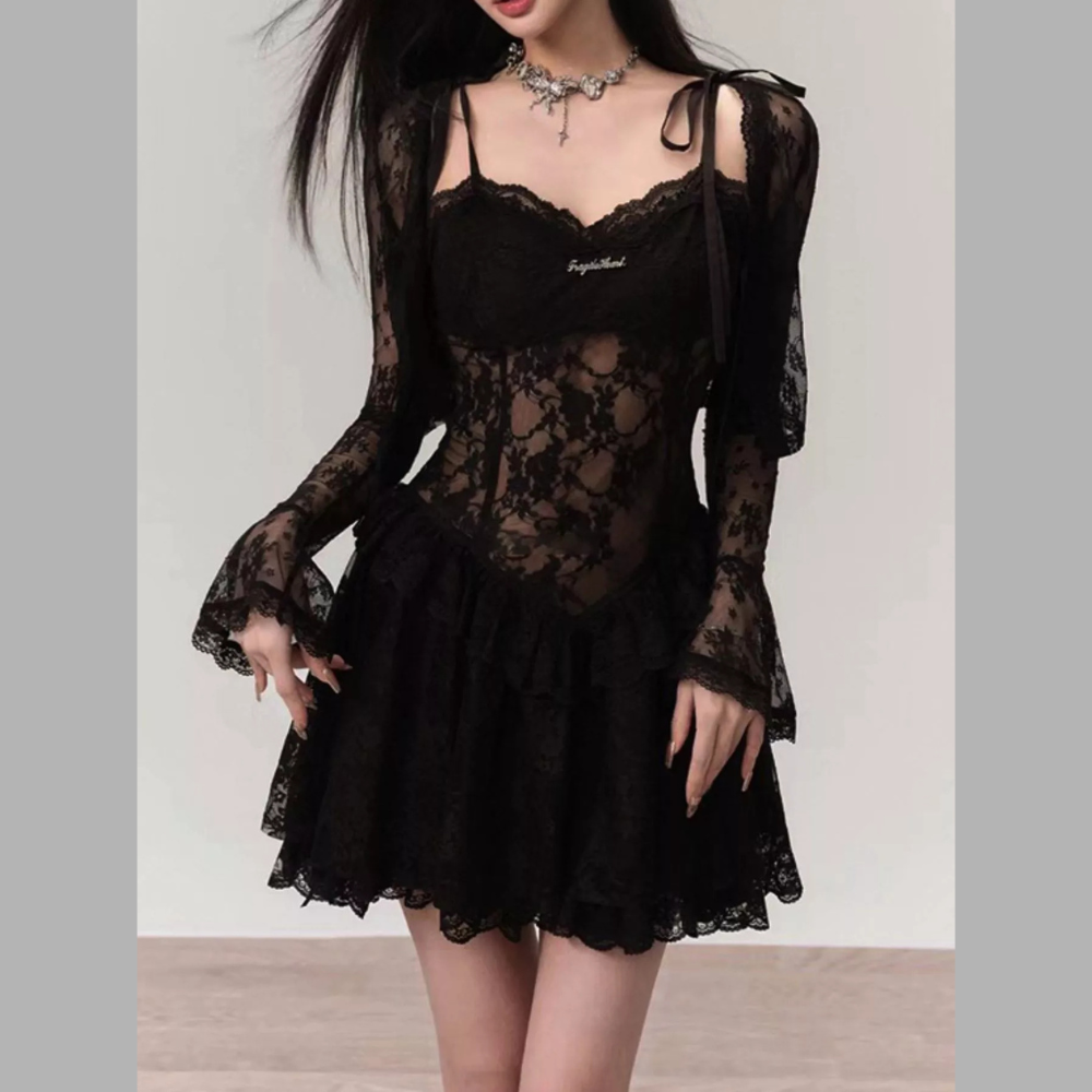 Lace Tie Shoulder Mini Dress