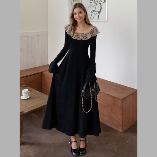 Lace Collar Long Sleeve Dress