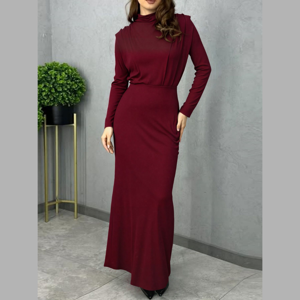 Mock Neck Long Sleeve Maxi Dress