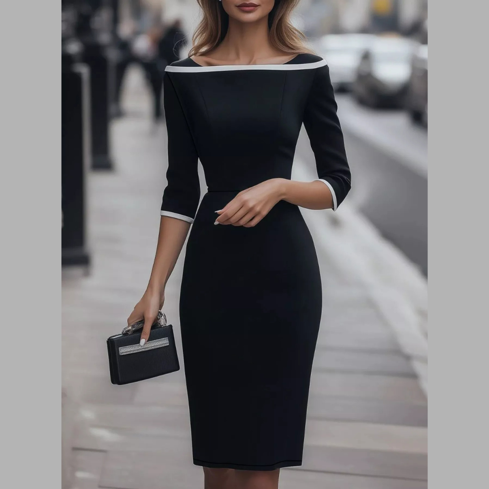 Elegant Sheath Dress with Contrast Trim