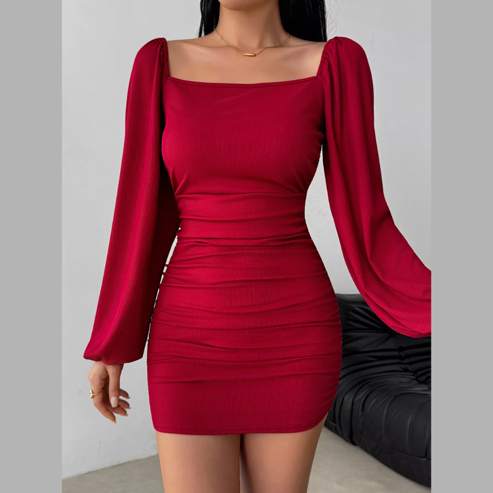 Backless Square Neck Long Sleeve Dress