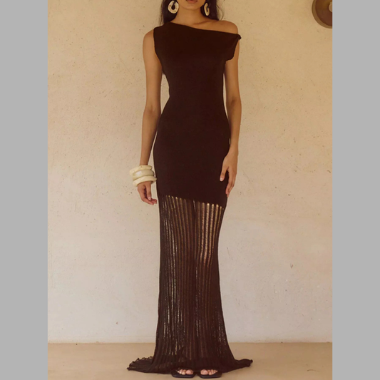One-Shoulder Fringe Maxi Dress