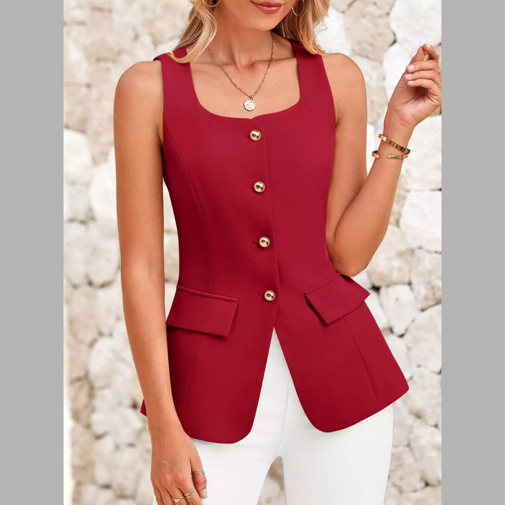 Square Neck Button-Up Vest