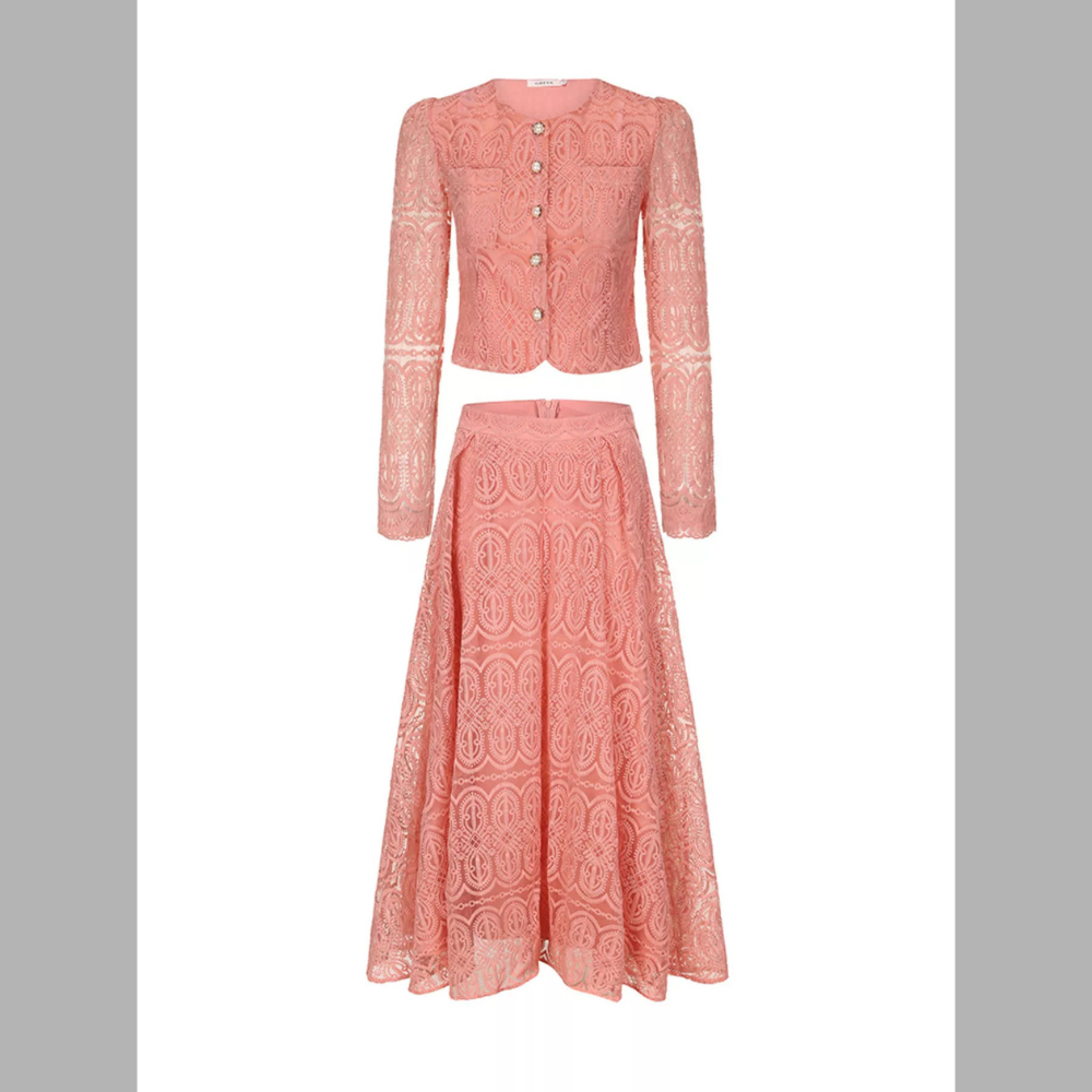 Embroidered Long Sleeve Top and Skirt Set