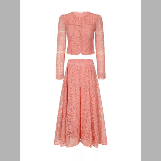 Embroidered Long Sleeve Top and Skirt Set
