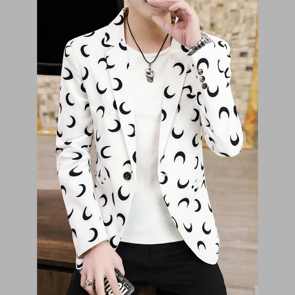 Men's Plus Size Crescent Moon Print One Button Blazer