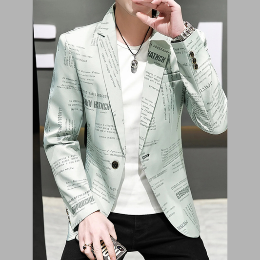Men's Plus Size Newspaper Print One Button Blazer