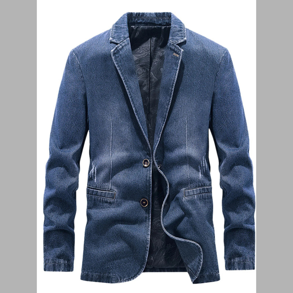 Men's Plus Size Slim Fit Long Sleeve Denim Blazer