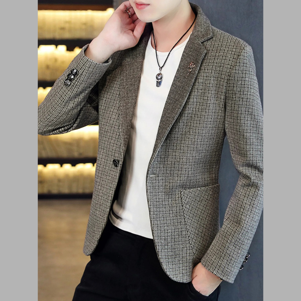 Men's Plus Size Classic Plaid Slim Fit Blazer
