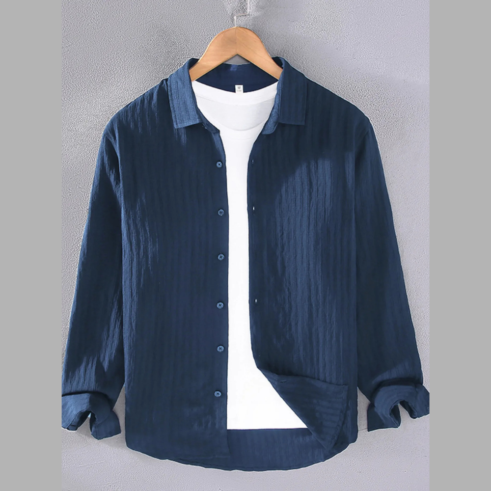 Men's Plus Size Textured Button Up Long Sleeve Shirt