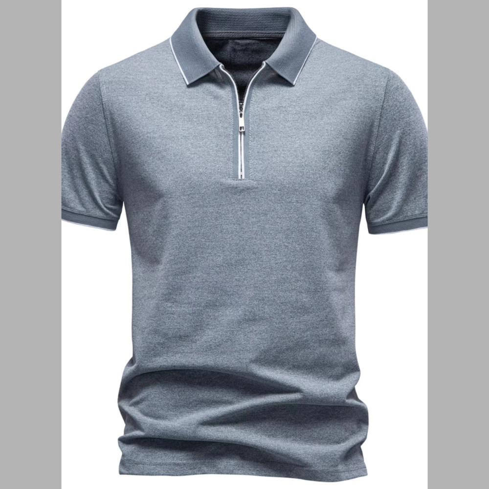 Men's Zippered Collar Polo with Contrasting Trim