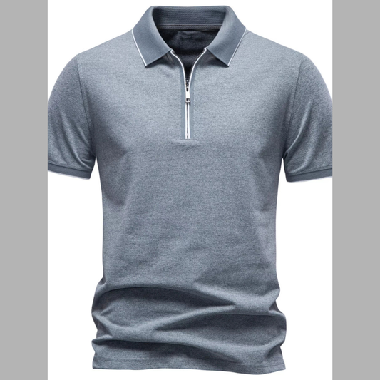 Men's Zippered Collar Polo with Contrasting Trim