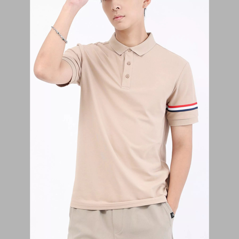 Men's Plus Size Striped Trim Casual Polo