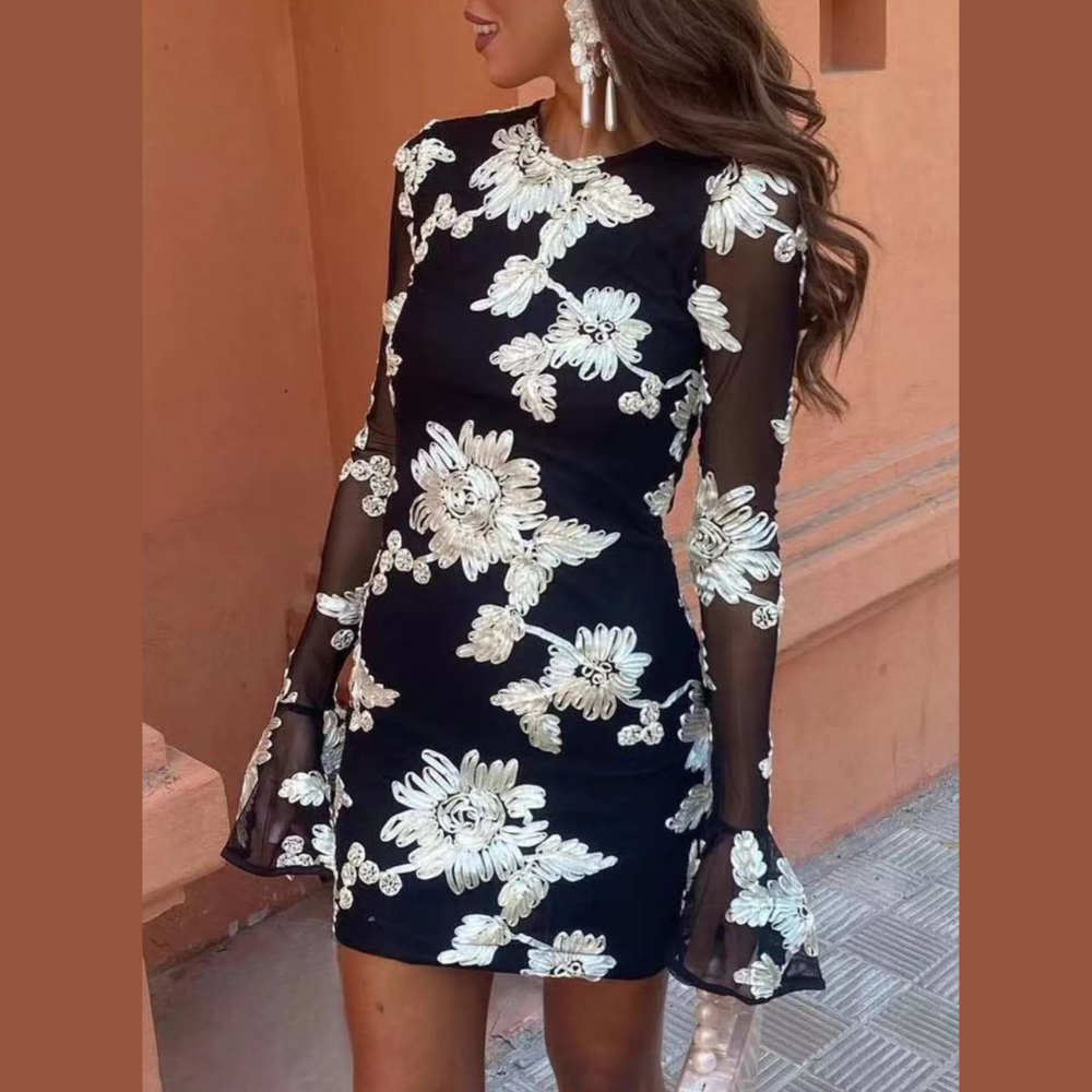 Floral Flounce Sleeve Mini Dress