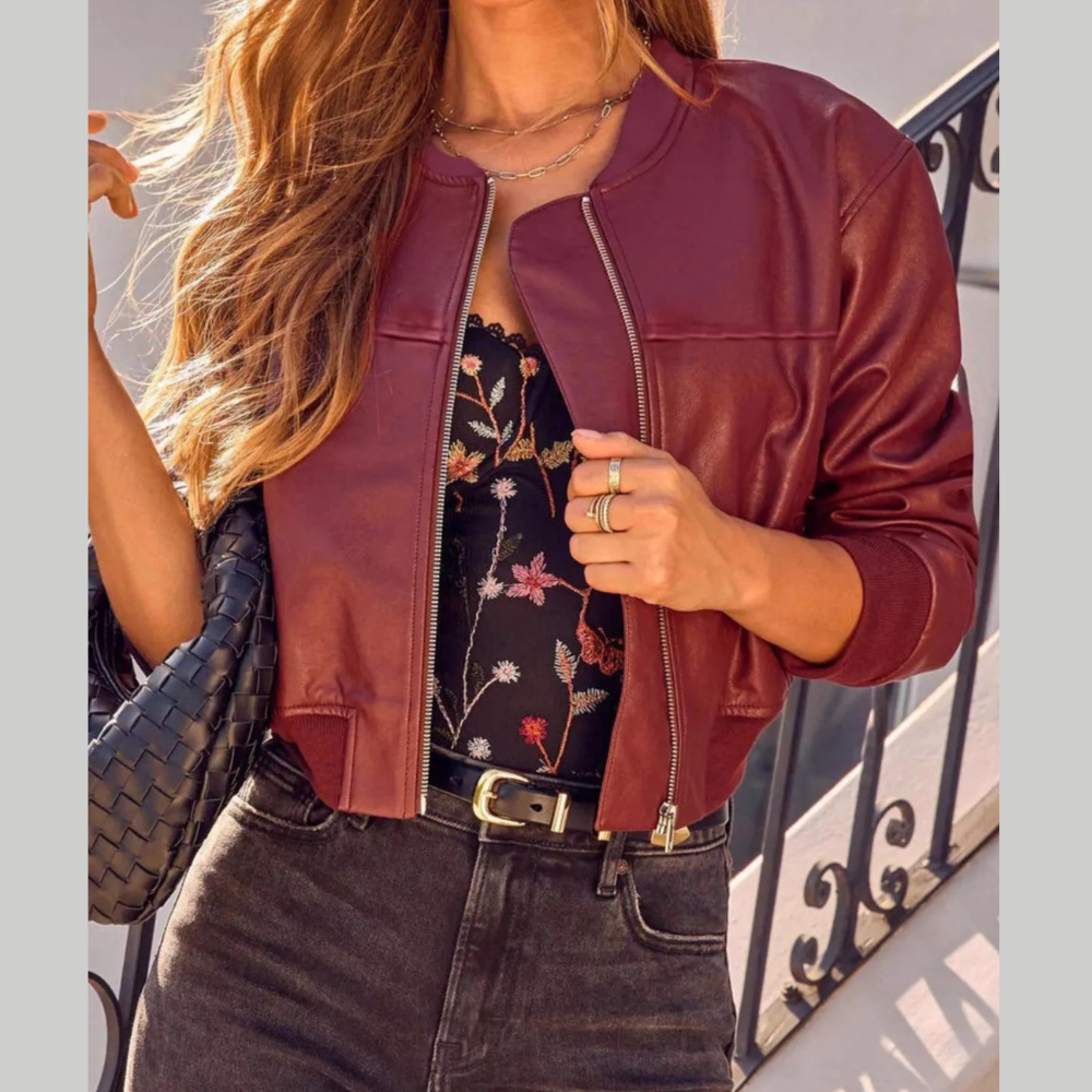 Zip Up Leather Cropped Jacket