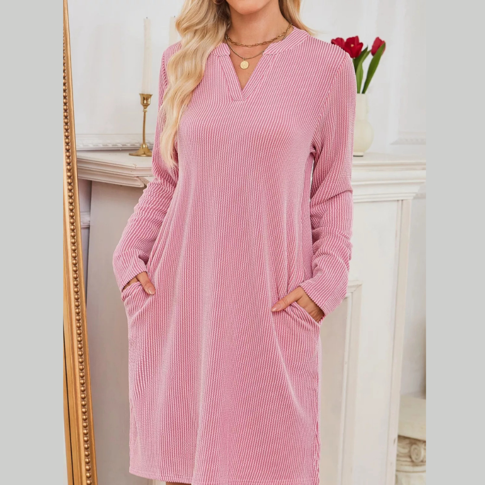 Casual Ribbed Knit Long Sleeve Dress