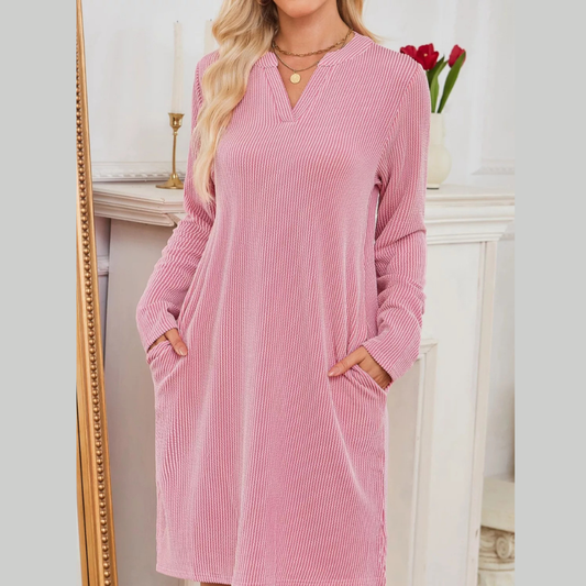 Casual Ribbed Knit Long Sleeve Dress